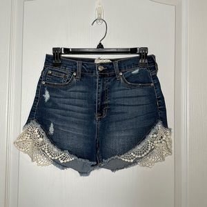 Altar’d State High Waisted Crochet Detail Denim Shorts